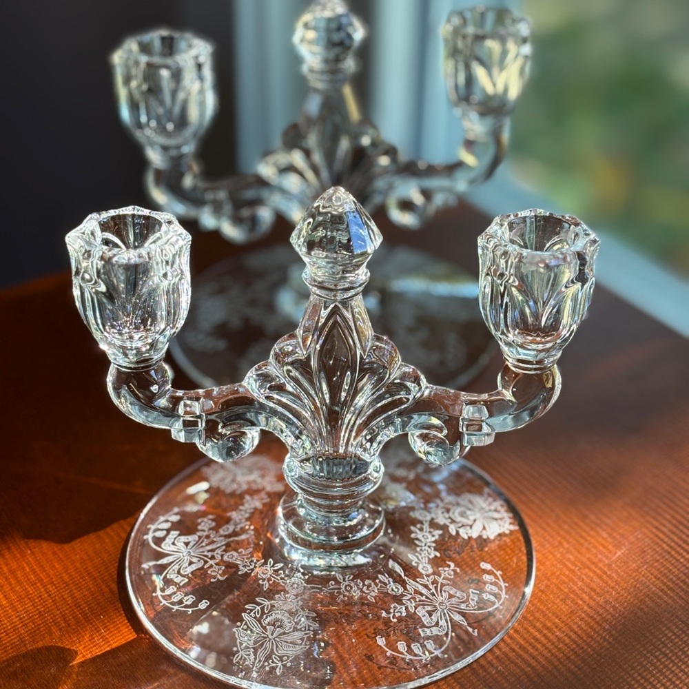 Vintage Candleholders Double Clear Glass